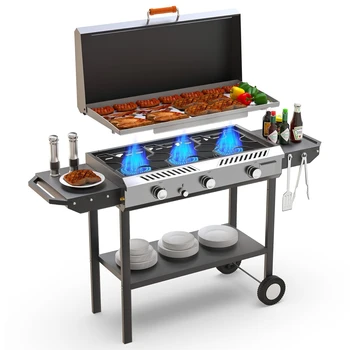 225,000 BTU Flat Top Griddle Grill – 3 Burner Propane Outdoor Stove with Auto Ignition for Camping, Tailgating & Outdoor Cooking 1