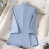 NAVIU Ladies Women Blazer Spring New Professional Half Sleeve Jacket Solid Color Simple Party Coat Blue Black Yellow Pink 2