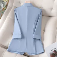 NAVIU Ladies Women Blazer Spring New Professional Half Sleeve Jacket Solid Color Simple Party Coat Blue Black Yellow Pink 2