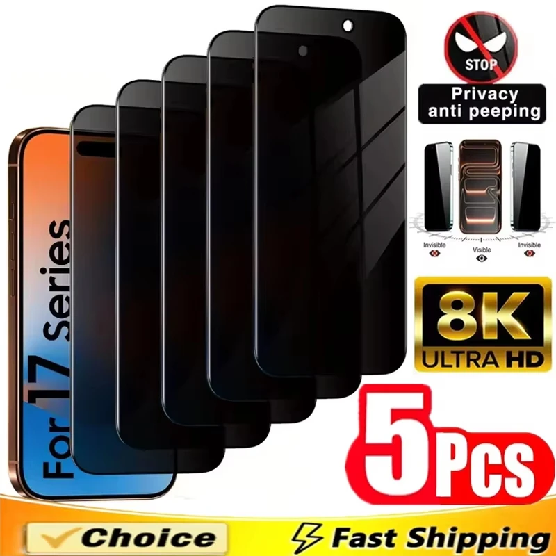 iPhone 17 16 15 14 13 Pro Max Air 12 11 Pro 7 8 Plus XS XR için 1-5 Adet Gizlilik Tam Ekran Koruyucu, 9H Sertlikte Temperli Cam