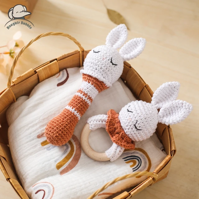 Brown Rabbit Crochet Rattle Toy: A Perfect Baby Comfort Toy