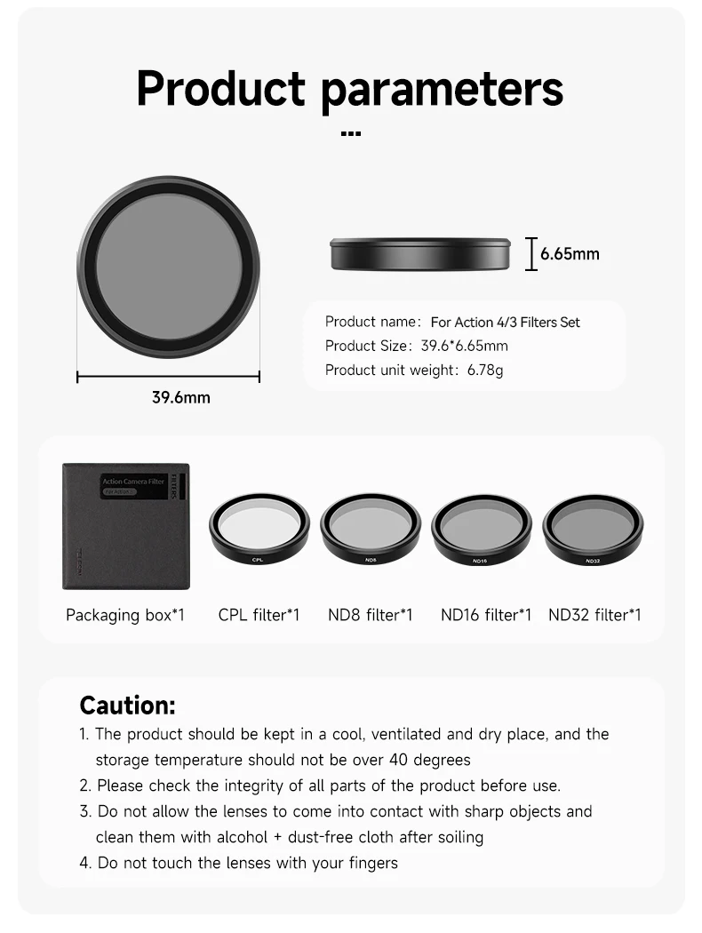 TELESIN CPL ND8 ND16 ND32 Lens Filter Set Aluminium Alloy Frame for OSMO Action