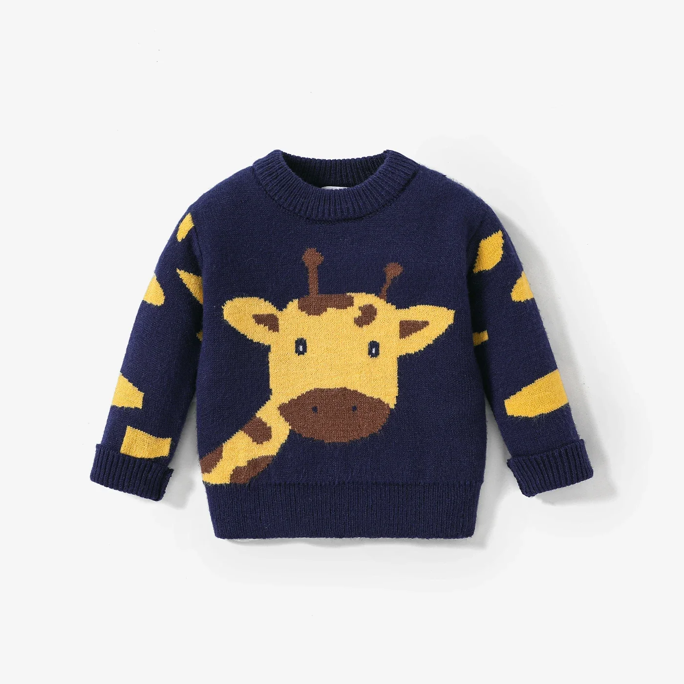 Knit Sweater PatPat Baby Boy Giraffe Embroidery Long-sleeve Soft Comfortable for Outings Daily Wear Basic Style