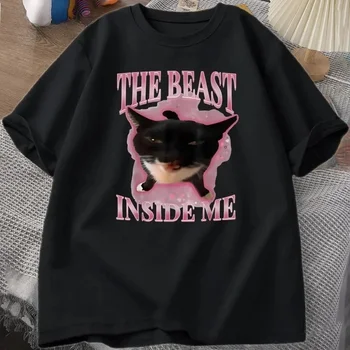 Women's The Beast Inside Me Print Cute Silly Cat Funny Humor Aesthetic Short Sleeve Round Neck Casual Daily Fashion Basic Tee 1