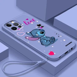 Disney Art Stitch Cool Love Phone Case For Apple iPhone 15 14 13 12 Mini 11 XS Pro Max X XR 8 7 6 Plus SE Soft Liquid Rope Cover