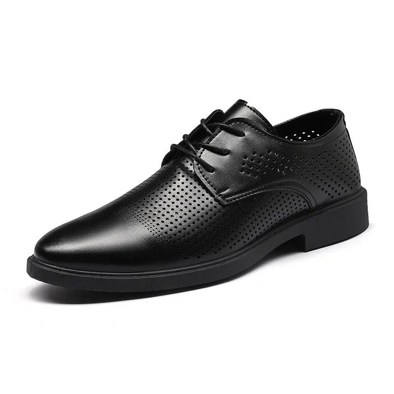 Summer Hollow Plastic British Casual Business Formal Leather Shoes Men Shoes Heightening Casual Set