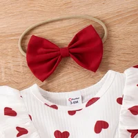PatPat 2pcs Baby Girl Heart Print Ruffled Short-sleeve Faux-two Bow Front Dress & Headband Set Soft and Comfortable 3