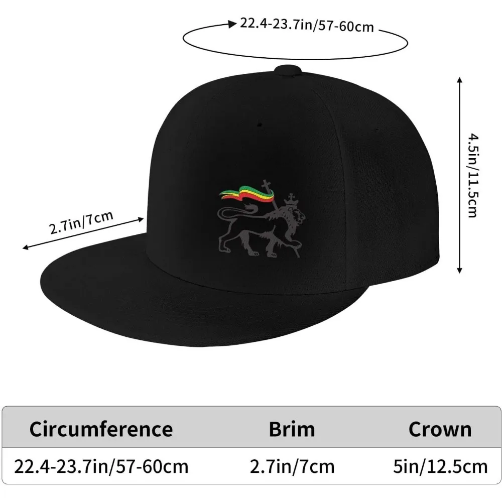 Rasta Lion of Judah Flat Brim Baseball Cap Men's and Women's Adjustable Hat Black