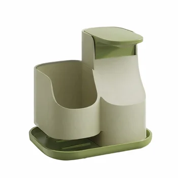 เครื่องจ่ายสบู่เหลวอเนกประสงค์ 2-in-1 ป้องกันการรั่วซึม พร้อมฟองน้ำเช็ดทำความสะอาด  แบบกด 650 มล. สำหรับใช้ในบ้าน 7