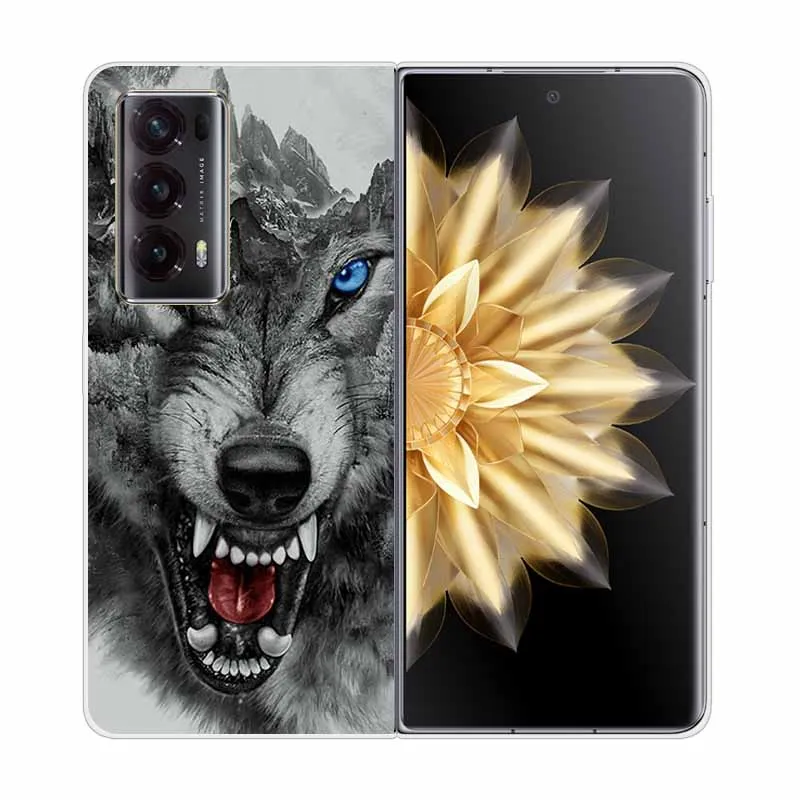 Enhanced Clear Print Hard Case with Wolf and Lion Design