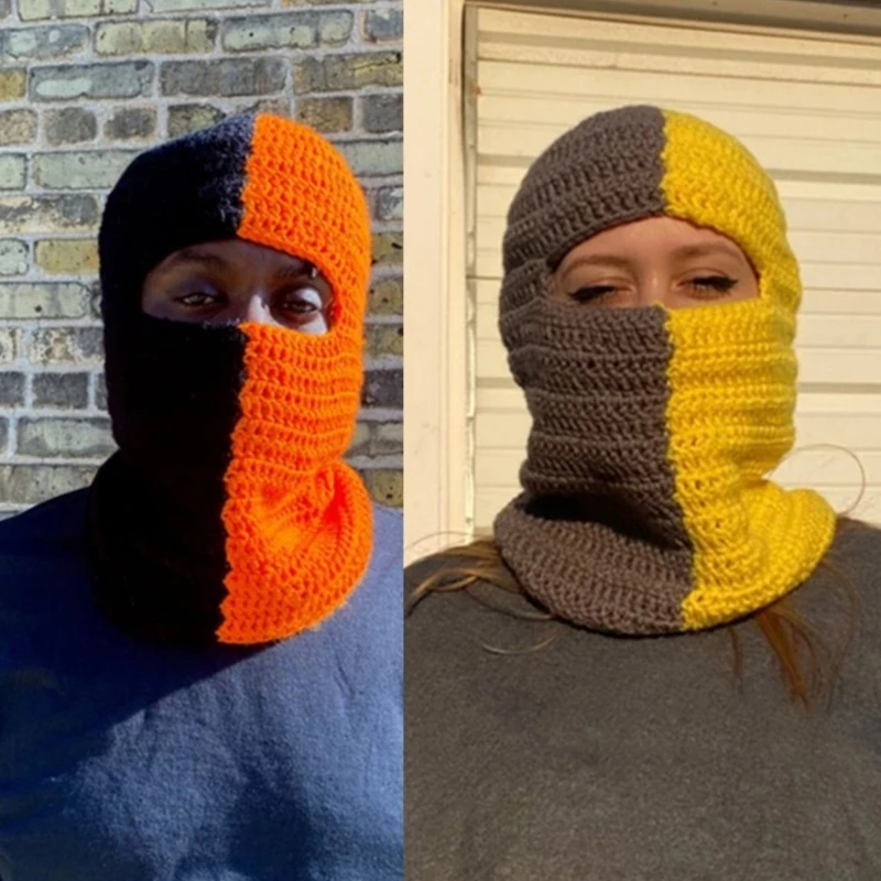 

Spooky Knitted Beanie Hat Halloween Color Blocks Ghost Balaclava Hat Costume Party Cosplay Ghost Party Hats Headgear