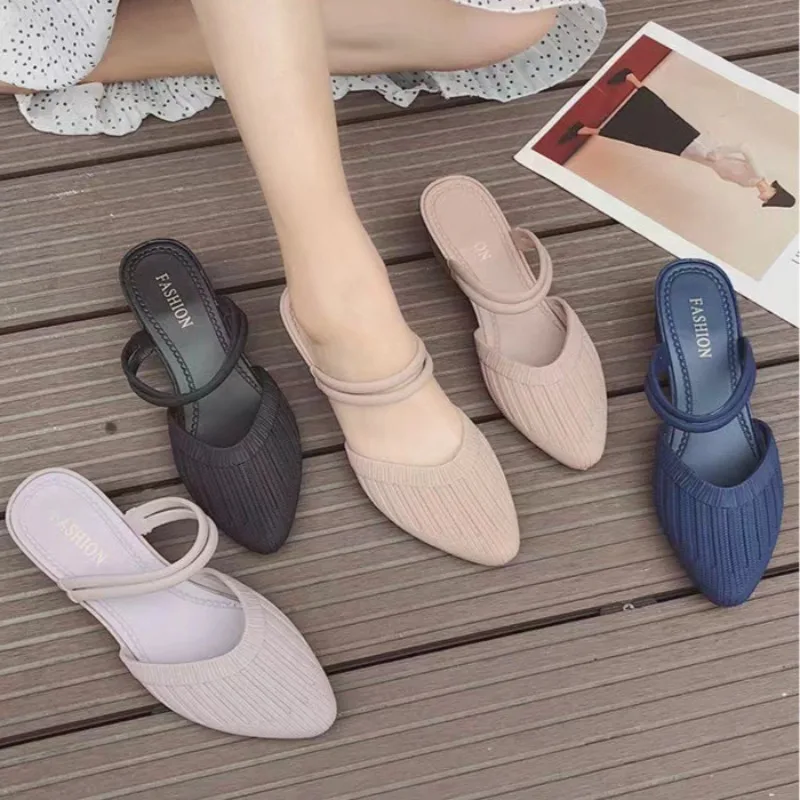 New Fashion Pointed Toe Breathable Fabric  Platforms  Sandals Elegant Slippers Universal Women Outside Mujer Shoes