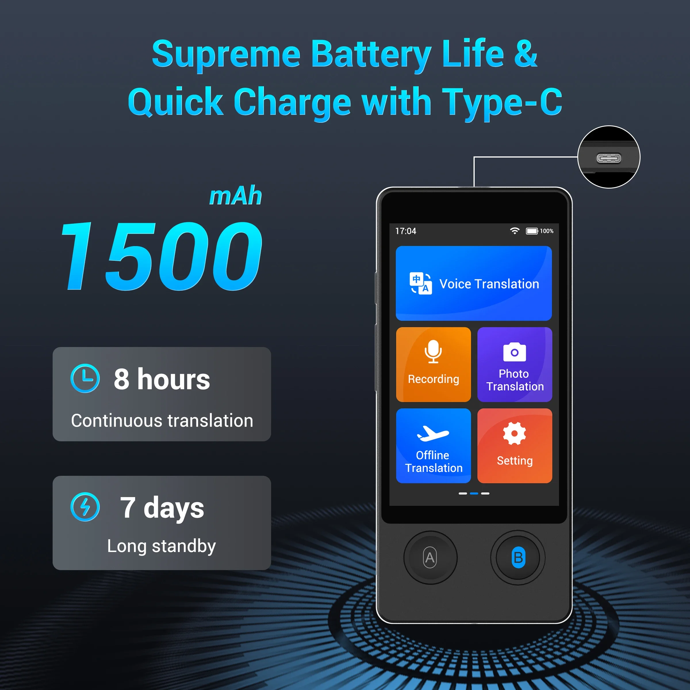 Wooask W12 Translator Real Time Voice Translator Two Way Instant Language Transl