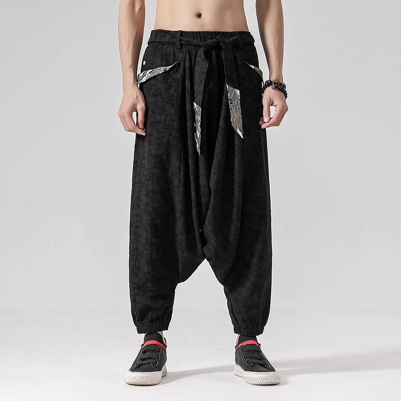 

New Men‘s Oversized Wied Leg Pants Casual Trousers Patchwork Cotton Linen Streetwear Men Vintage Jogging Pants Sweatpants