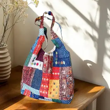 Fanshion Borsa patchwork stile etnico Borsa a tracolla bohémien Borse tote shopper per pendolari casual di grande capacità