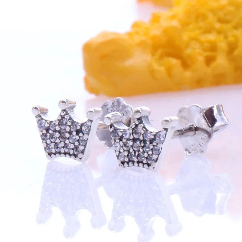 

925 Sterling Silver Pan Earring Enchanted Crown With Crystal Studs Earrings For Women Wedding Gift Fashion Jewelry