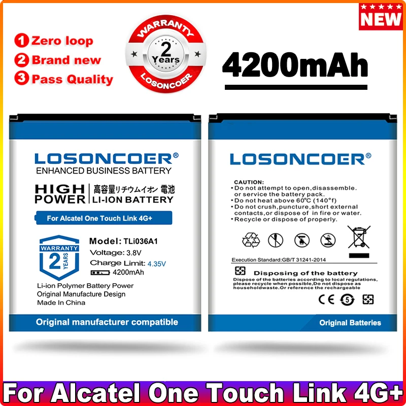 

LOSONCOER TLi036A1 4200mAh Battery For Alcatel One Touch Link 4G+, 4G+ LTE, Y900, Y900NB Batteries