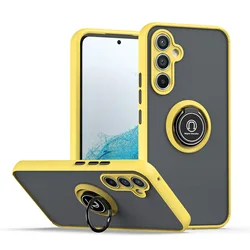 Shockproof Armor Matte Case with Ring Magnet Cover for Galaxy A14 5G (Yellow)