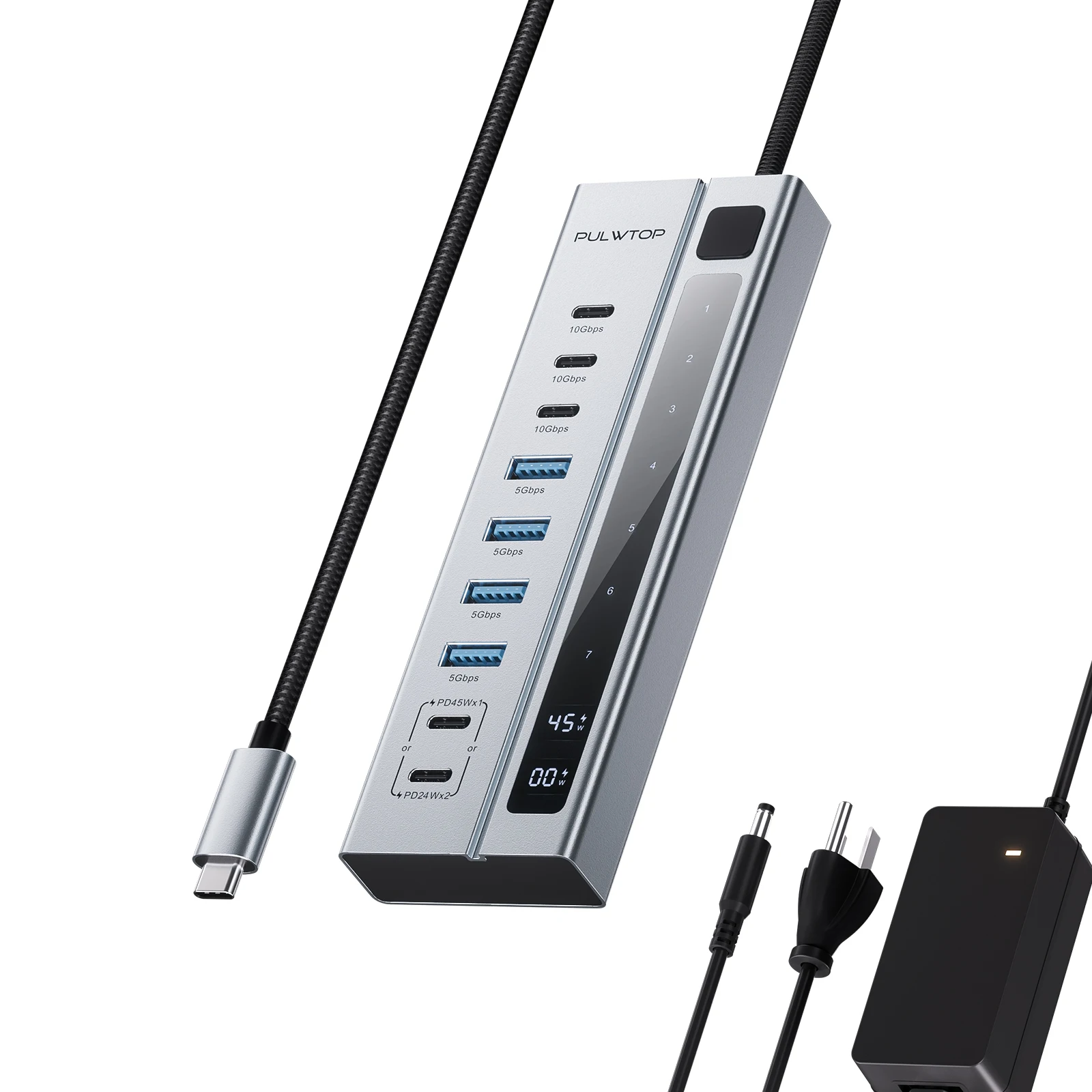 Pulwtop Usb Hub Powered Support 10Gbps Data Pd 45W Ricarica (Non Supporta Video), Con Adattatore Da 75W Per Imac, Macbook Pro/Air, Ipad