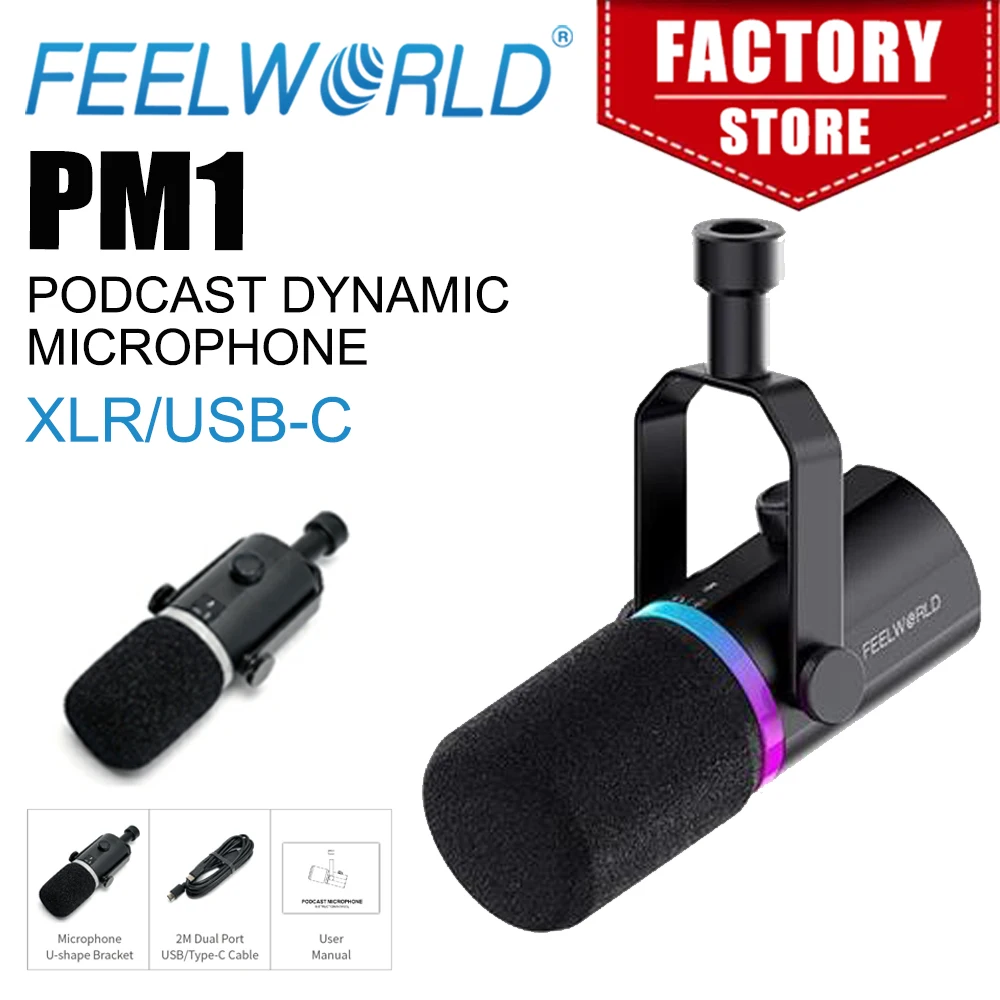 

Микрофон FEELWORLD PM1 XLR/USB для подкастинга, динамический микрофон для записи подкастинга, игр и прямых трансляций