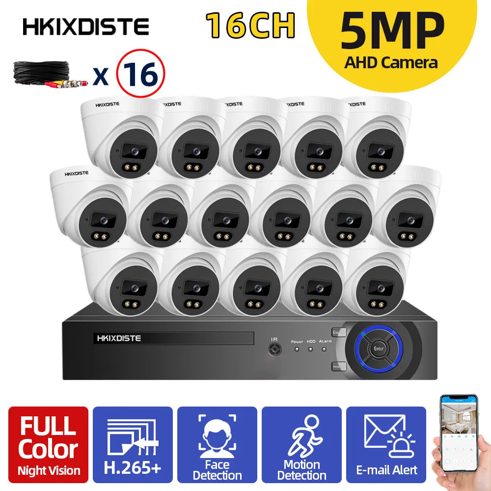 

HKIXDISTE 5MP 16Channel DVR Video Surveillance System Kit 5MP 8/16PCS Colorful Night AHD Camera CCTV Camera Security System Set