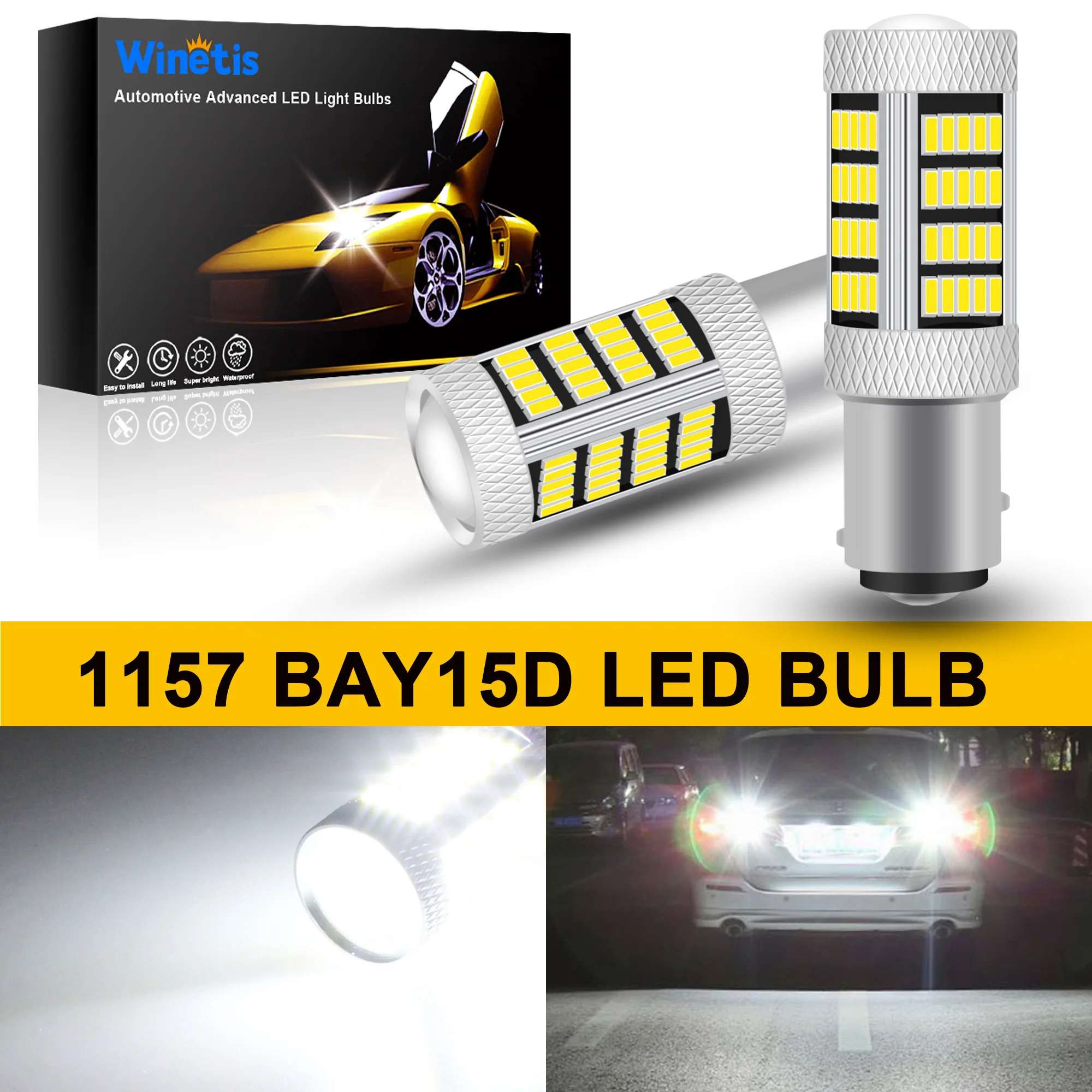 

Winetis 2X 1157 LED Bulb 400% Brighter 2057 2357 7528 BAY15D LED Backup Reverse Signal Tail Parking DRL Lights Bulbs 6000K White