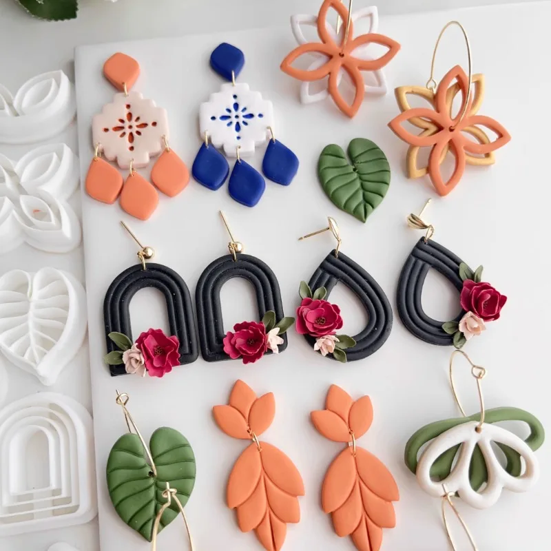 Polymer Clay Cutter Hollow Embossed Flower Leaf Polymer Clay Mold Geometry Xpolys Shape Soft Pottery Cutters DIY Earring Cutting Die Handmade Tools
