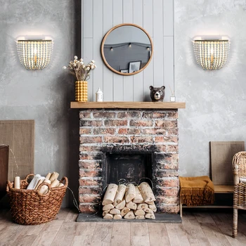 Industrial retro blue/white wooden bead bracket light E14 LOFT bedroom cafe lamp holiday Corridor Restaurant decor wall lights 6