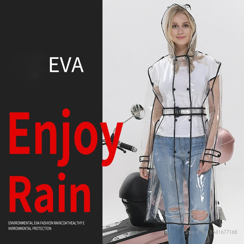 Waterproof Transparent Plastic Long Raincoats for Women and Men, Rain Coat, Hooded Jackets with Belt, EVA, Clear, Fashion, 1Pc
