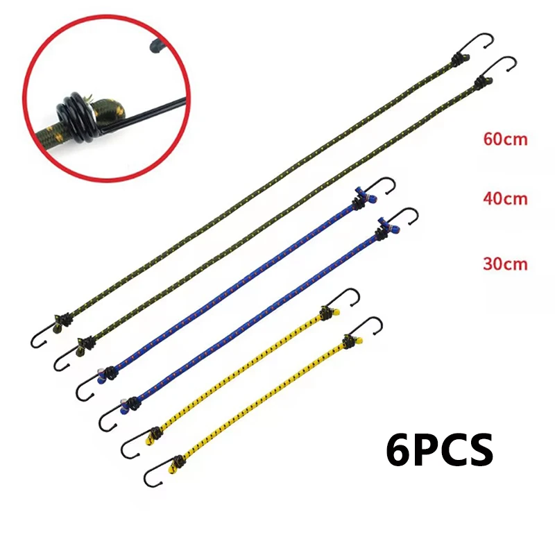 Outdoor Camping Elastic Rope 6Pcs Iron Hooks Tent Setup Fixed Rope Kayak Canoe Practical Binding