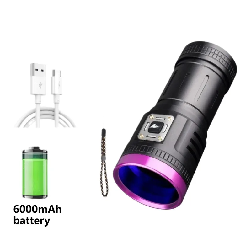 Güçlü 395NM UV El Feneri Siyah Işık Meşalesi 9 Çekirdekli LED UV Işık USB Şarj Edilebilir Evcil Hayvan İdrarı Tespiti Akrep için