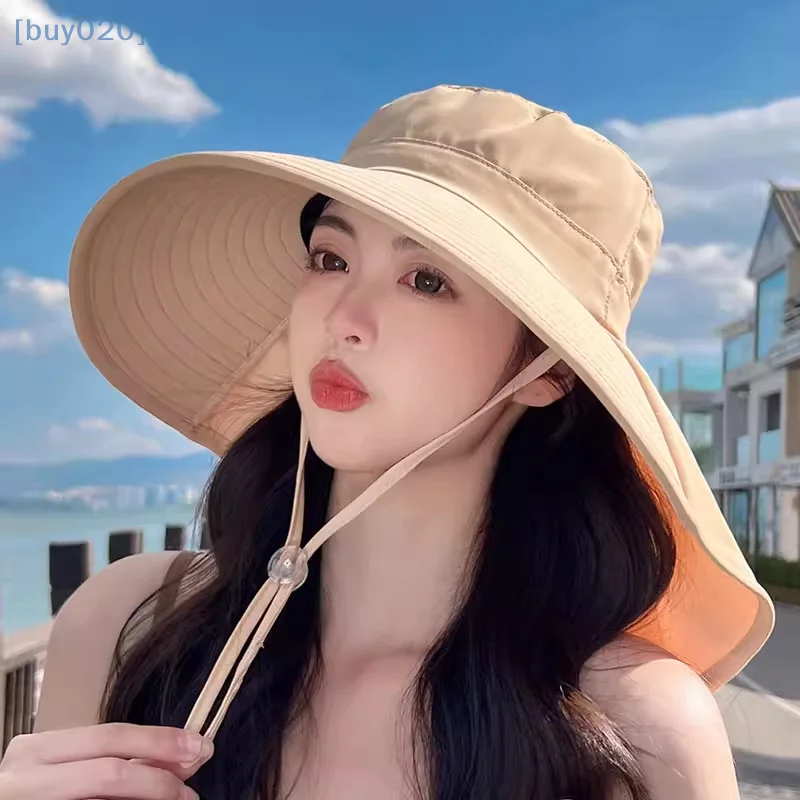 Summer Hats Outdoor UV Anti Neck Protection Sun Visors For Lady Fishing Hiking Wide Brim Shawl Sunscreen Ponytail Caps For Women