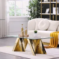 50 inch Gold and Clear Glass Coffee Table for Living Room with Gorgeous Polished Stainless Steel Base, Café Tables 1