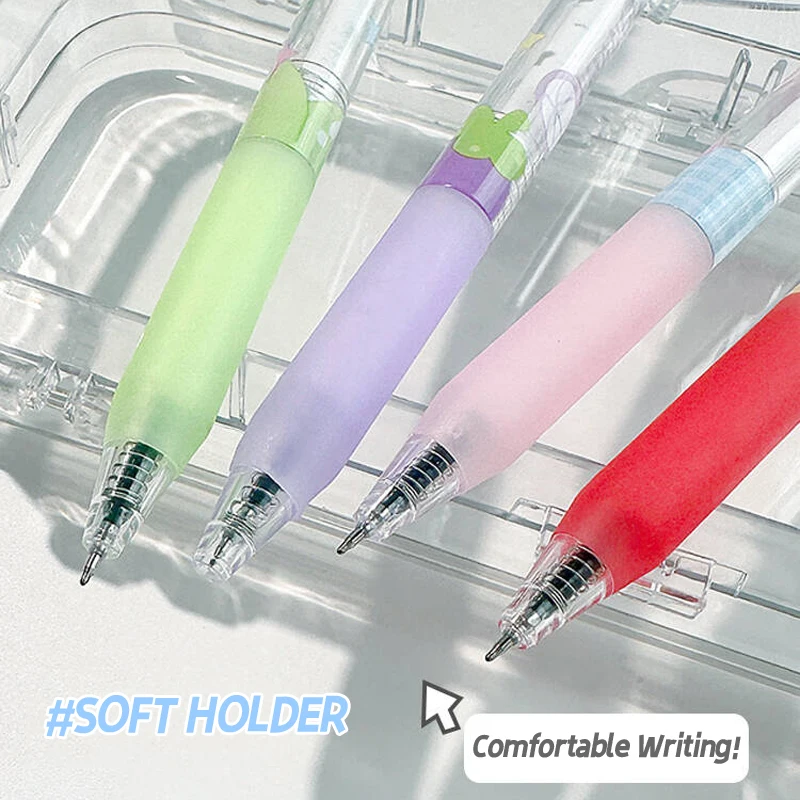 4 Pcs/Pack Creative Fruit-Shaped Gel Pens Rotatable 0.5mm ST Tip Quick-Drying Black Ink Smooth Writing Pens Office Stationery
