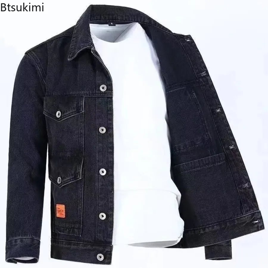 2024 New Men's Denim Cargo Jacket Loose Vintage Fashion Casual Cardigan Jacket Men Youth Handsome Washed Cowboy Coats Plus Size