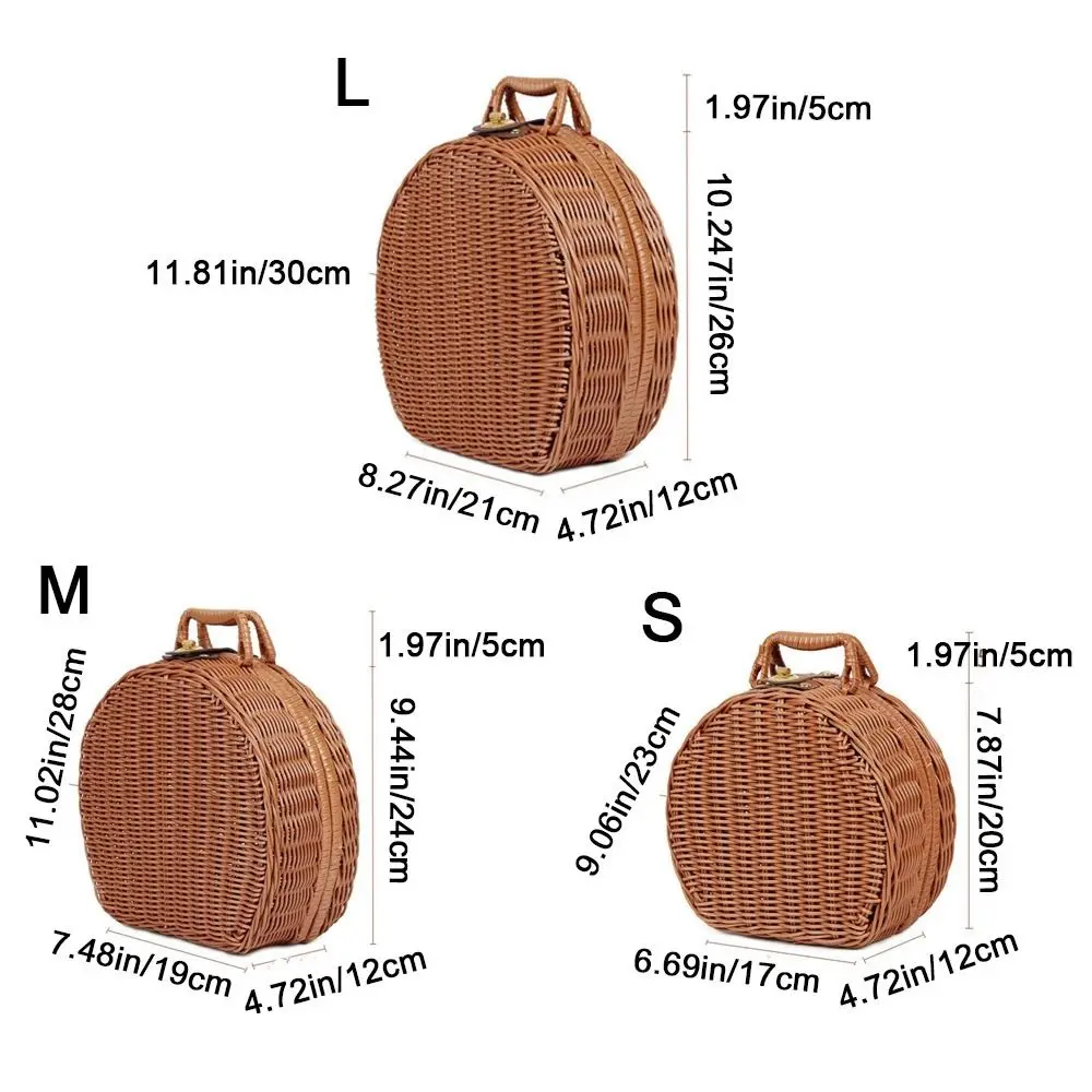 Round Wicker Suitcase Large Capacity Dust-proof Rattan Woven Luggage Box Handmade with Double Handle Sundries Organizer Outdoor 6