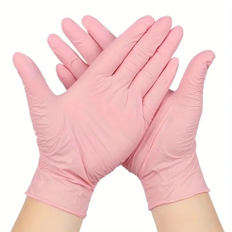Disposable Gloves Pink Latex & Powder Free Non-Sterile Nitrile for Cleaning Esthetician Cooking Hair Dye 20/50/100Count