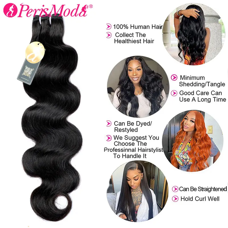 15A PerisModa Body Wave Bundles Human Hair Remy Brazilian Weaving 1/3/4 Pcs Weave Hair 30 Inch Natural Human Hair Extensions 4