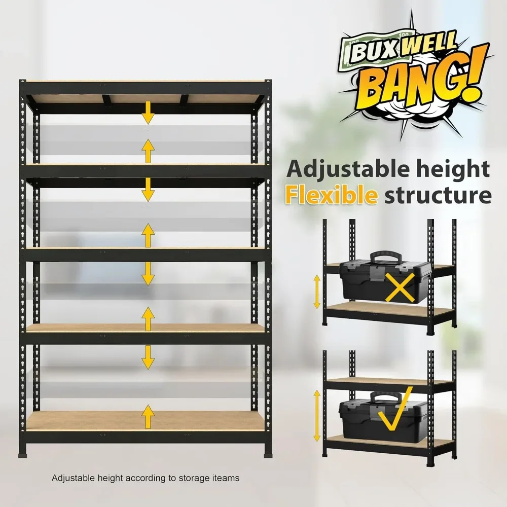 2 Packs 48" W x 24" D x 72" H Adjustable Garage Storage Shelves - 5-Shelf Heavy Duty Shelving Unit 6