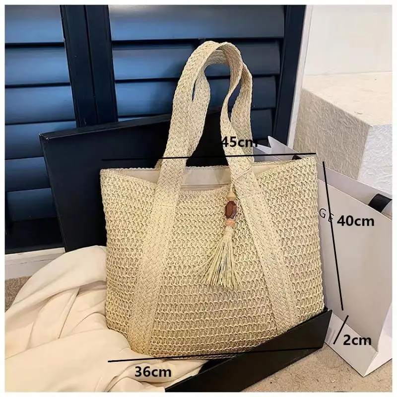 Women's Handbags Simple Paper Rope Straw Shoulder Bags Fashion Ladies Commuter Large Capacity Tote Bag Casual Travel Beach Bags