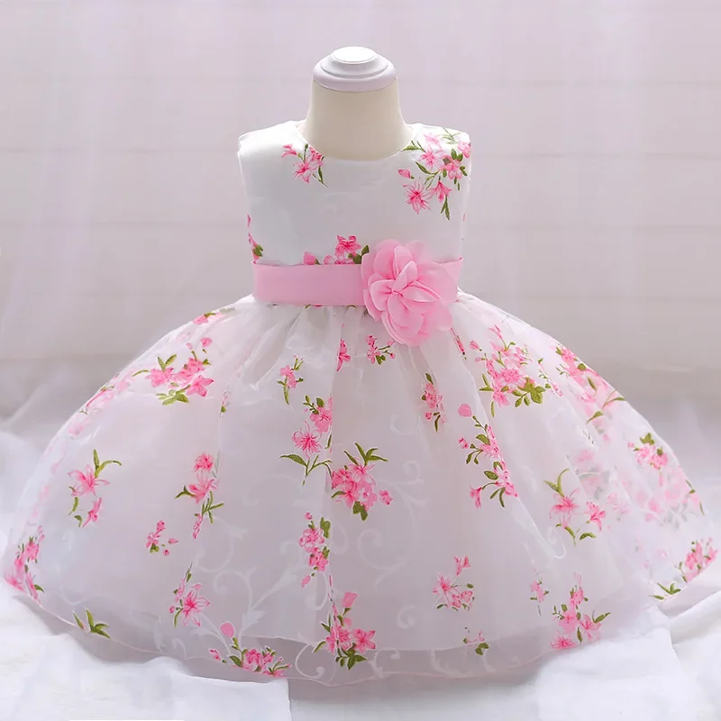 

ICJAEHAO Baby Girl Gowns 1 Years Princess Baptism The Dress Infant Floral Sleeveless Costume Vintage Newborn Kids Clothing Girls