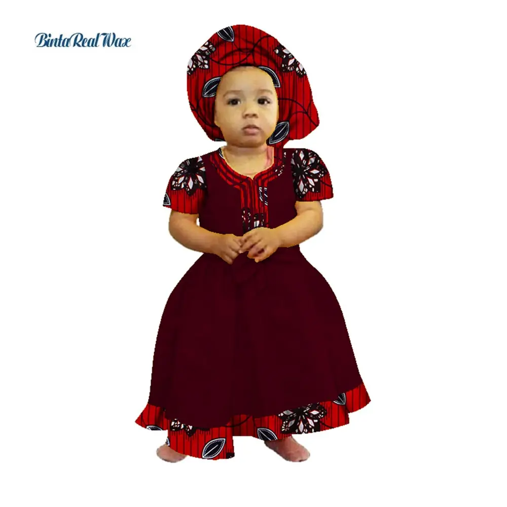 Baby girls tutu dresses with headwrap cotton african print dresses for children kids bazin riche