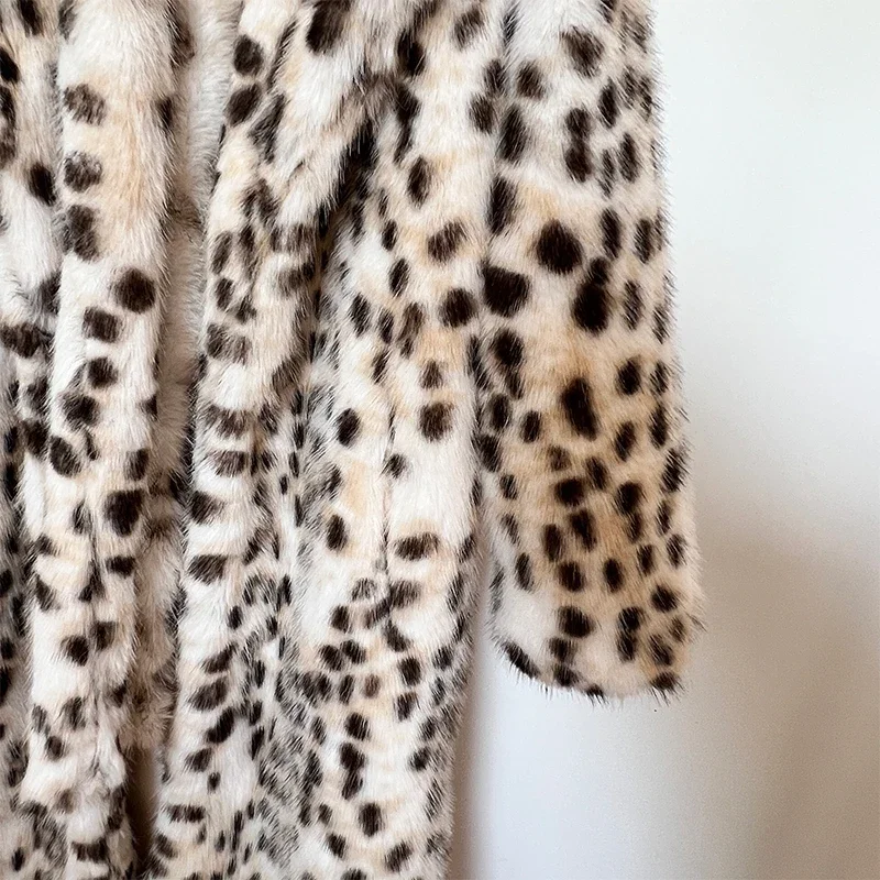 Luxury Maxi Long Leopard Belted Faux Fur Coat Women Winter Brand Fashion Mob Wife Vibe Fox Fur Jacket Overcoat
