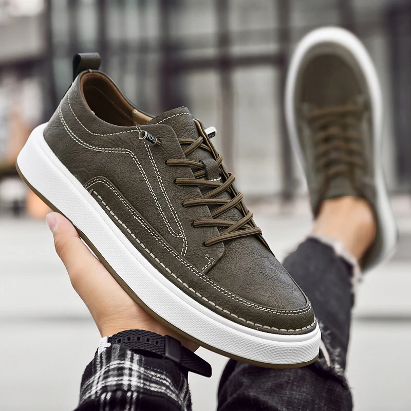 2024 Fashion Brand Men's Genuine Leather Casual Shoes Thick Sole Oxford Fashion Versatile Sports High Quality Work Shoes 5