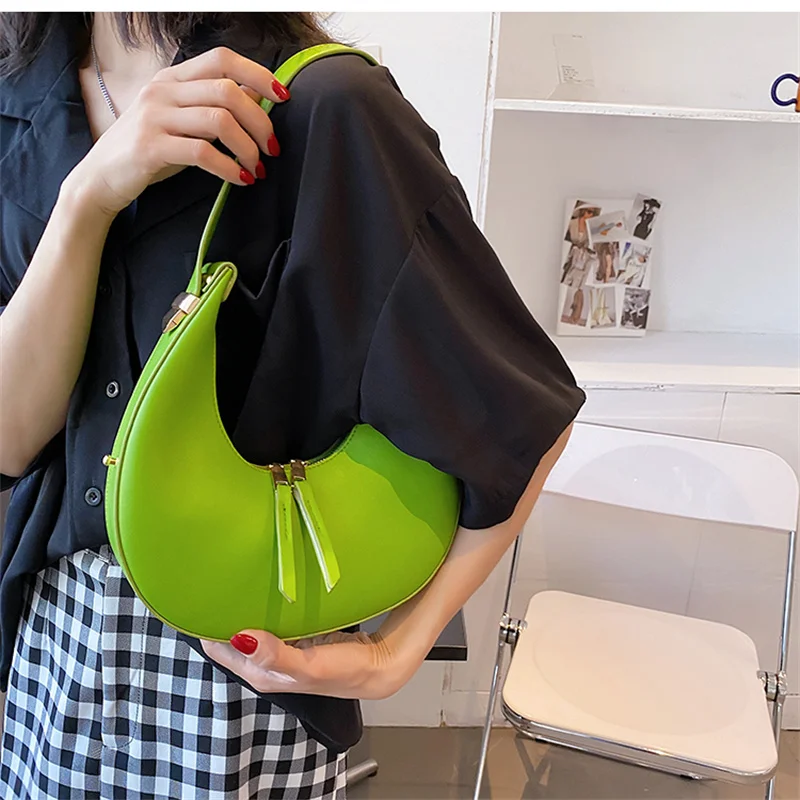 PU Leder Frauen Designer Handtasche Geldbörsen Mode Vintage Brieftasche Doppel-Reißverschluss Halbmond Halbmond Hobos Umhängetaschen_voghion.com
