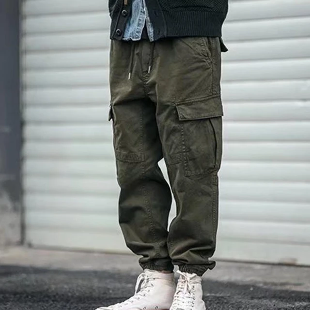 Solid Color Pants Streetwear Men's Cargo Pants Loose Fit Multi-pocket  Design Elastic Waist Stylish Functional Trousers Men _ - AliExpress Mobile