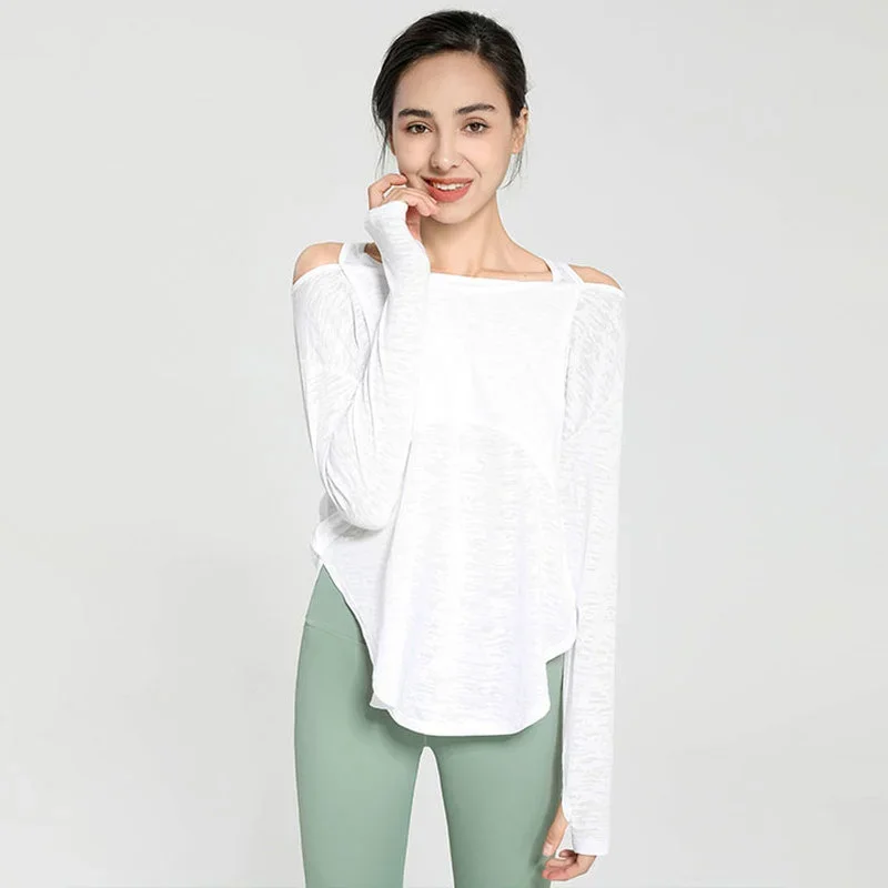 Long Sleeve Yoga Shirts for Women Loose Sports Tee Crop Top Sportswear Gym Fitness Wear Workout