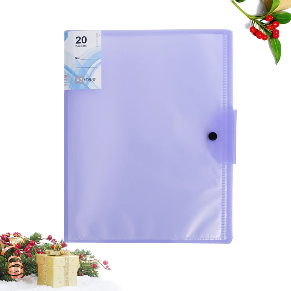 

File Folder Portable A3 Paper Organizer Paper Binder Cover Examination Paper Storage Clip for Office Home School 20 Pages (