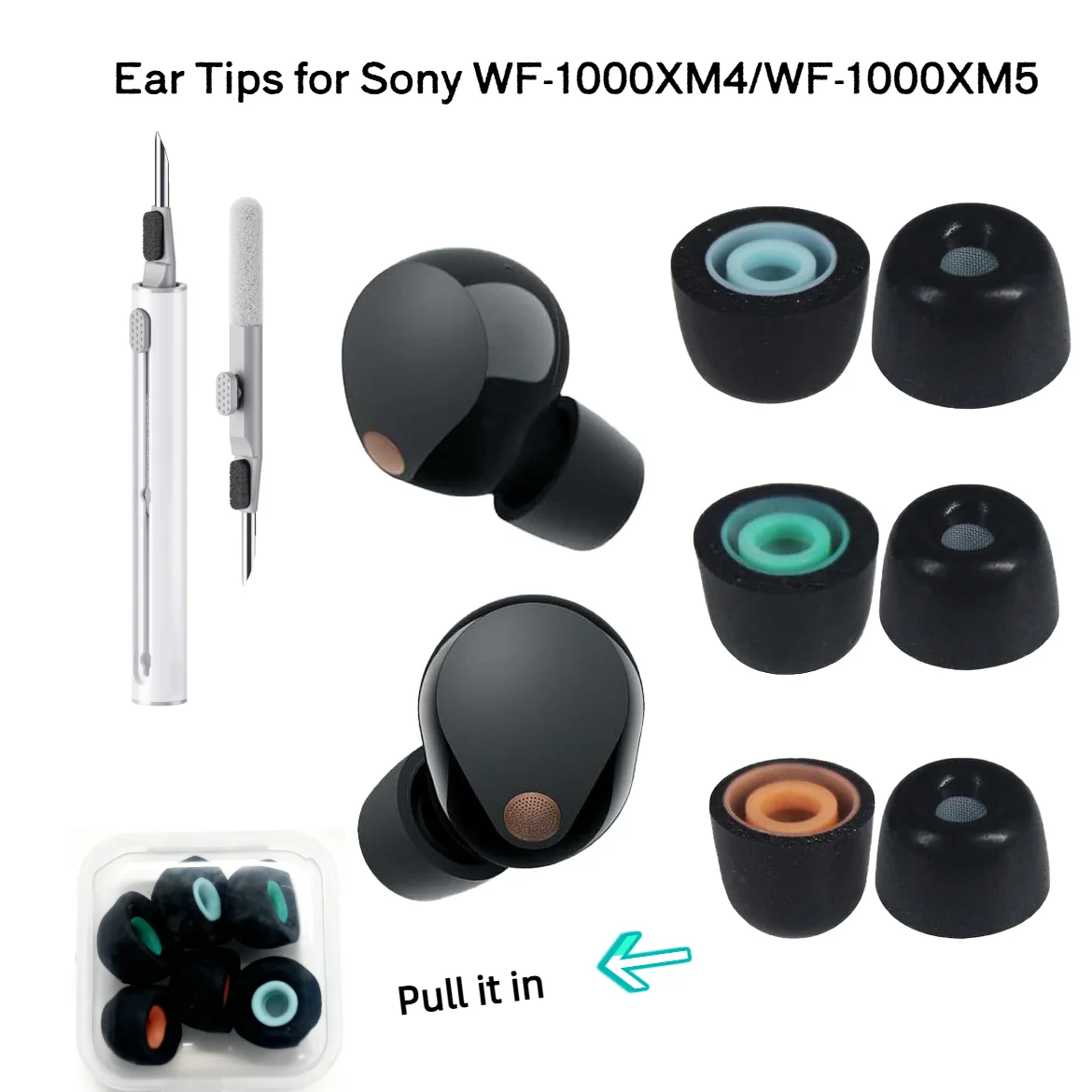 KUTOU Memory Foam Ear Tips Set with Cleaning Pen (3 Pairs)