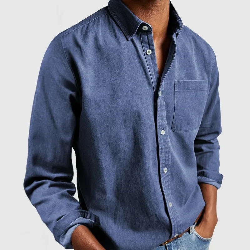 2025 New Spring Men's Shirt Long Sleeve Turn-down Collar Designer Clothes Button Blouse Imitation Denim Shirts for Men 5